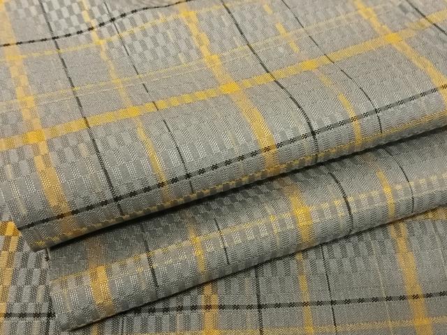 平和屋着物●黄八丈　市松綾織　紬　正絹　逸品　AAAU0108np