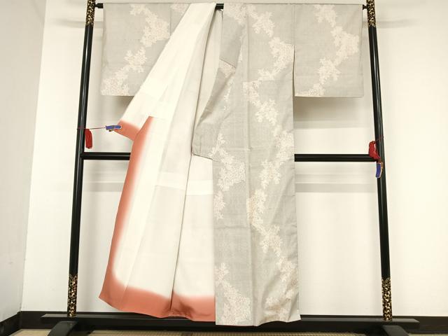 平和屋着物●本場大島紬　白大島　120亀甲　草花文　正絹　逸品　AAAU0116np