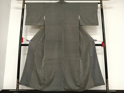 平和屋着物●上質なお召 格子 正絹 逸品 AAAU0123np