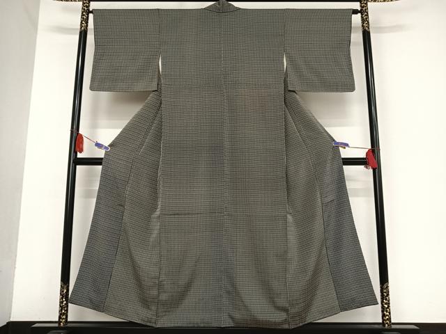 平和屋着物●上質なお召 格子 正絹 逸品 AAAU0123np