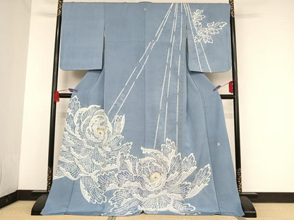 平和屋着物●京都府指定無形文化財　染色作家　小倉建亮の弟子　市瀬史郎　訪問着　絞り　乱菊　金彩　ロング丈　正絹　逸品　AAAU0124np