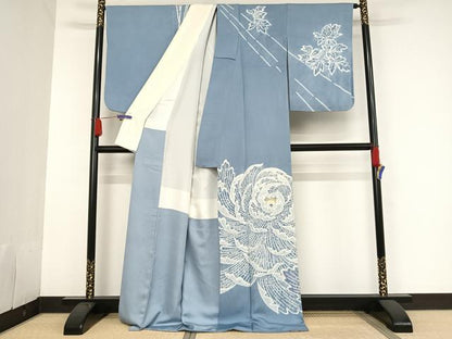平和屋着物●京都府指定無形文化財　染色作家　小倉建亮の弟子　市瀬史郎　訪問着　絞り　乱菊　金彩　ロング丈　正絹　逸品　AAAU0124np