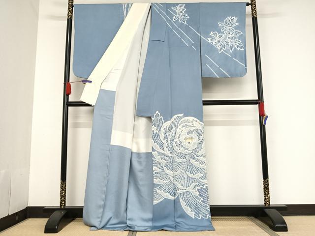 平和屋着物●京都府指定無形文化財　染色作家　小倉建亮の弟子　市瀬史郎　訪問着　絞り　乱菊　金彩　ロング丈　正絹　逸品　AAAU0124np