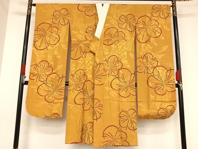 平和屋着物●振袖用長襦袢　無双仕立て　舞梅　束ね熨斗地紋　正絹　逸品　AAAU0129np