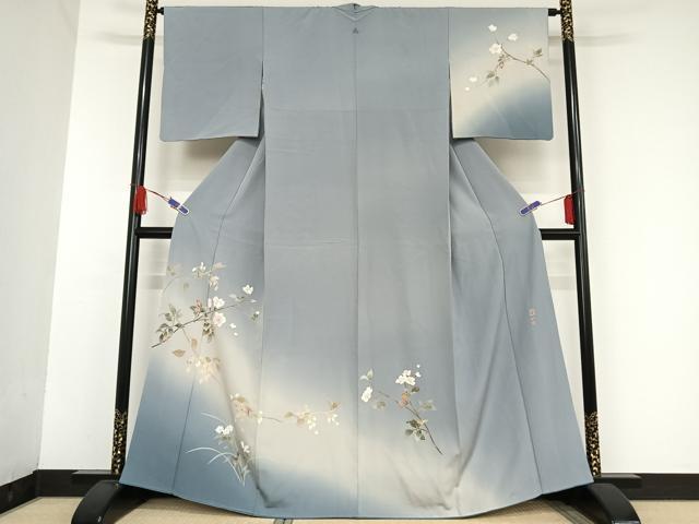 平和屋着物●京加賀友禅　百貫石峰　訪問着　草花文　暈し染め　正絹　逸品　AABH7152cs