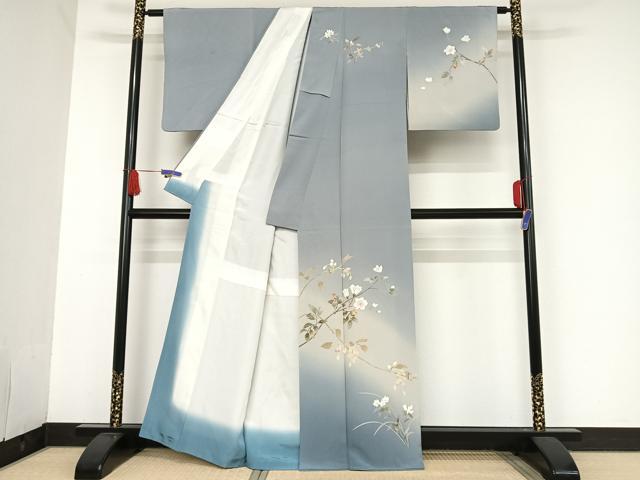 平和屋着物●京加賀友禅　百貫石峰　訪問着　草花文　暈し染め　正絹　逸品　AABH7152cs