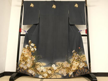 平和屋着物●ファッションデザイナー 花井幸子　訪問着　駒刺繍　花車文　暈し染め　金糸　金彩　正絹　逸品　AAAU0136np