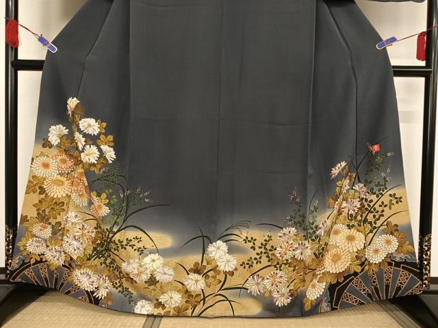 平和屋着物●ファッションデザイナー 花井幸子　訪問着　駒刺繍　花車文　暈し染め　金糸　金彩　正絹　逸品　AAAU0136np