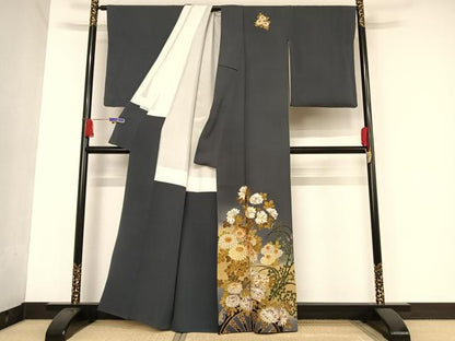 平和屋着物●ファッションデザイナー 花井幸子　訪問着　駒刺繍　花車文　暈し染め　金糸　金彩　正絹　逸品　AAAU0136np
