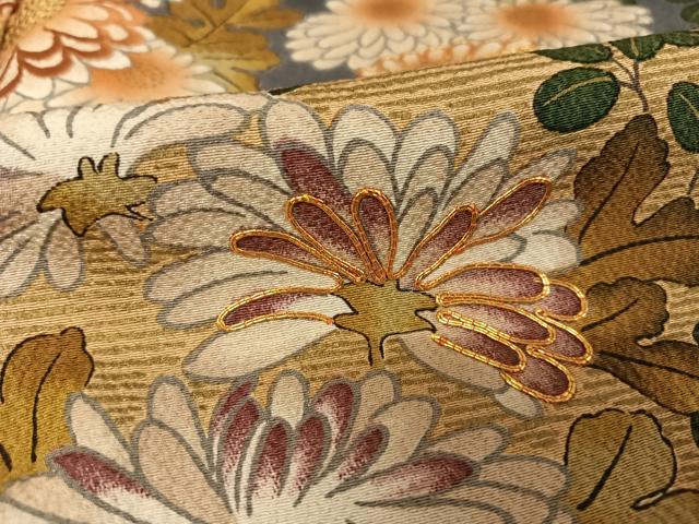 平和屋着物●ファッションデザイナー 花井幸子　訪問着　駒刺繍　花車文　暈し染め　金糸　金彩　正絹　逸品　AAAU0136np