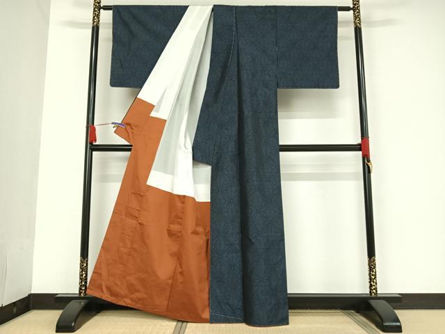 平和屋着物●本場大島紬 麻の葉文様 正絹 逸品 未使用 AAAU0163np