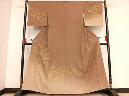 平和屋着物●人間国宝 福田喜三郎 訪問着 刺繍 葡萄蔦の葉 金彩 正絹 逸品 AAAU0206np