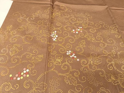 平和屋着物●人間国宝 福田喜三郎 訪問着 刺繍 葡萄蔦の葉 金彩 正絹 逸品 AAAU0206np