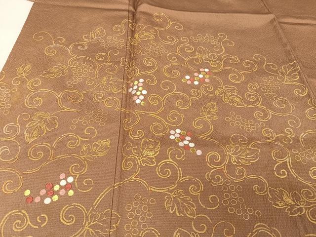 平和屋着物●人間国宝 福田喜三郎 訪問着 刺繍 葡萄蔦の葉 金彩 正絹 逸品 AAAU0206np