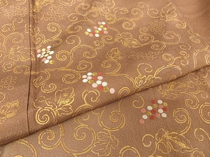 平和屋着物●人間国宝 福田喜三郎 訪問着 刺繍 葡萄蔦の葉 金彩 正絹 逸品 AAAU0206np
