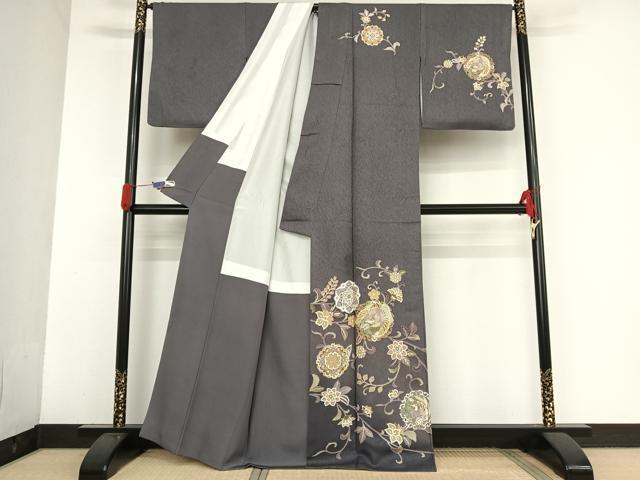 平和屋着物●訪問着 友禅 駒刺繍 鳳凰更紗花文 暈し染め 金糸 金彩 正絹 逸品 AAAU0207np