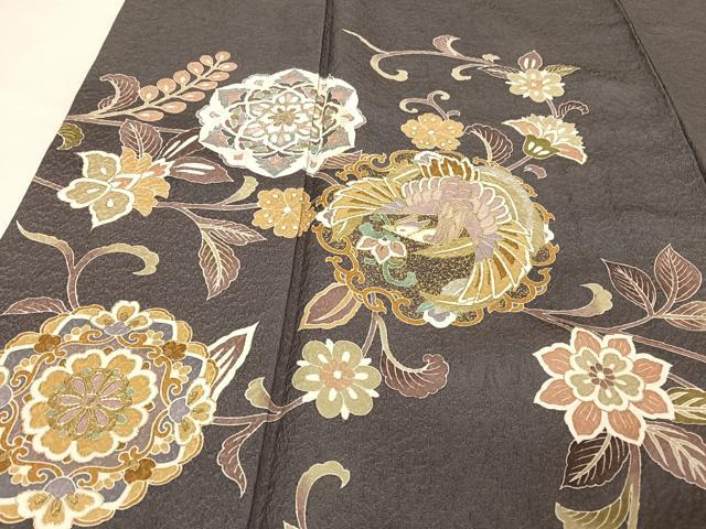 平和屋着物●訪問着 友禅 駒刺繍 鳳凰更紗花文 暈し染め 金糸 金彩 正絹 逸品 AAAU0207np