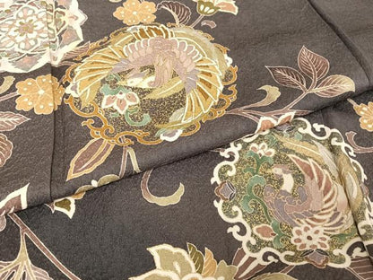 平和屋着物●訪問着 友禅 駒刺繍 鳳凰更紗花文 暈し染め 金糸 金彩 正絹 逸品 AAAU0207np