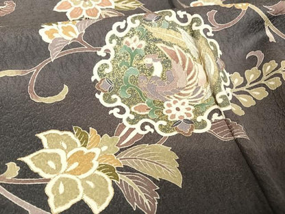 平和屋着物●訪問着 友禅 駒刺繍 鳳凰更紗花文 暈し染め 金糸 金彩 正絹 逸品 AAAU0207np