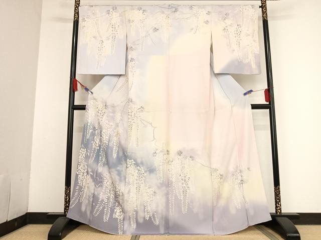 平和屋着物●訪問着　駒刺繍　藤花房　暈し染め　金糸　正絹　逸品　未使用　AAAU0209np