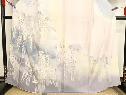 平和屋着物●訪問着　駒刺繍　藤花房　暈し染め　金糸　正絹　逸品　未使用　AAAU0209np