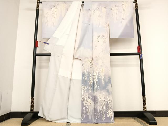 平和屋着物●訪問着　駒刺繍　藤花房　暈し染め　金糸　正絹　逸品　未使用　AAAU0209np