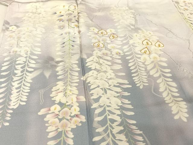 平和屋着物●訪問着　駒刺繍　藤花房　暈し染め　金糸　正絹　逸品　未使用　AAAU0209np