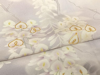 平和屋着物●訪問着　駒刺繍　藤花房　暈し染め　金糸　正絹　逸品　未使用　AAAU0209np