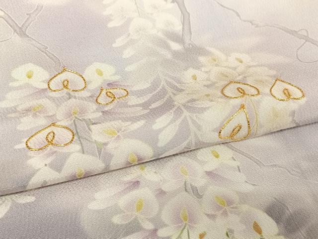 平和屋着物●訪問着　駒刺繍　藤花房　暈し染め　金糸　正絹　逸品　未使用　AAAU0209np