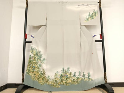 平和屋着物●本加賀友禅作家 大久保謙一 訪問着 風景樹林文 暈し染め 正絹 逸品 未使用 AAAU0212np