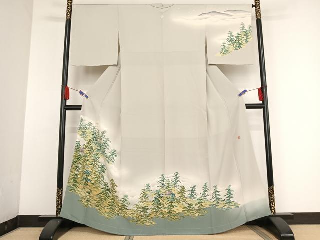 平和屋着物●本加賀友禅作家 大久保謙一 訪問着 風景樹林文 暈し染め 正絹 逸品 未使用 AAAU0212np