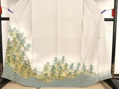 平和屋着物●本加賀友禅作家 大久保謙一 訪問着 風景樹林文 暈し染め 正絹 逸品 未使用 AAAU0212np