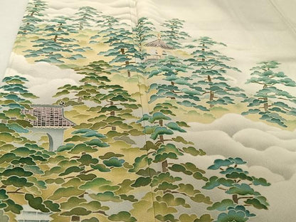 平和屋着物●本加賀友禅作家 大久保謙一 訪問着 風景樹林文 暈し染め 正絹 逸品 未使用 AAAU0212np