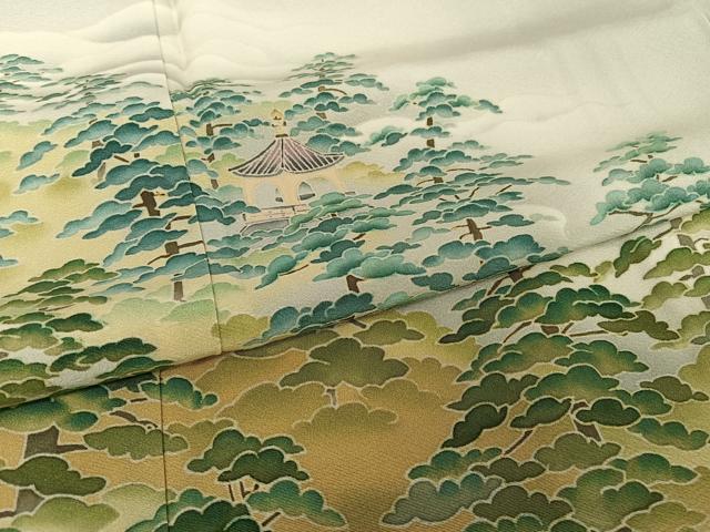 平和屋着物●本加賀友禅作家 大久保謙一 訪問着 風景樹林文 暈し染め 正絹 逸品 未使用 AAAU0212np
