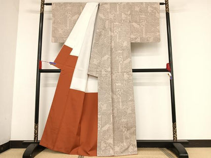 平和屋着物●本場結城紬 重要無形文化財 100亀甲 花屏風 井上商事謹製 証紙付き 正絹 逸品 AAAU0220np