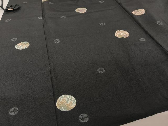 平和屋着物●極上　道中着　型染め　花鞠文　黒地　銀彩　正絹　逸品　AAAU0223np