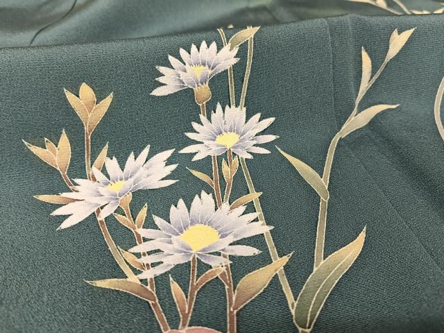 平和屋着物●加賀友禅の巨匠 初代 由水十久 訪問着 草花文 暈し染め 鉄納戸色地 正絹 逸品 AAAU0232np