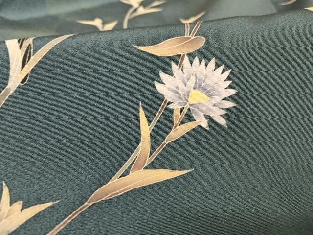 平和屋着物●加賀友禅の巨匠 初代 由水十久 訪問着 草花文 暈し染め 鉄納戸色地 正絹 逸品 AAAU0232np