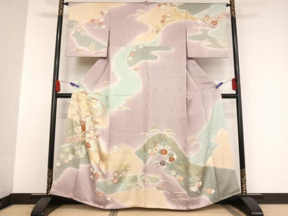 平和屋着物●創業460年・千總 訪問着 駒刺繍 鳳凰草花文 暈し染め 金糸 金彩 正絹 逸品 AAAU0240np