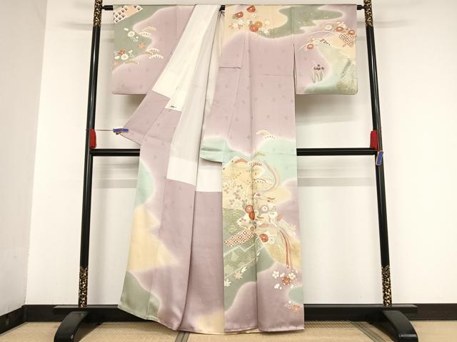 平和屋着物●創業460年・千總 訪問着 駒刺繍 鳳凰草花文 暈し染め 金糸 金彩 正絹 逸品 AAAU0240np