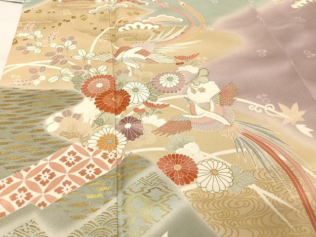 平和屋着物●創業460年・千總 訪問着 駒刺繍 鳳凰草花文 暈し染め 金糸 金彩 正絹 逸品 AAAU0240np
