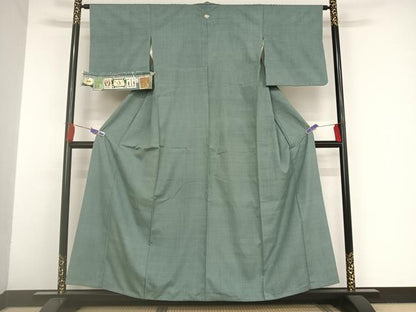 平和屋着物●本場結城紬　重要無形文化財　色無地　藍鼠色　廣田紬　証紙付き　正絹　逸品　AAAU0241np