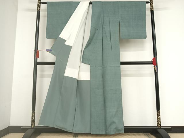 平和屋着物●本場結城紬　重要無形文化財　色無地　藍鼠色　廣田紬　証紙付き　正絹　逸品　AAAU0241np