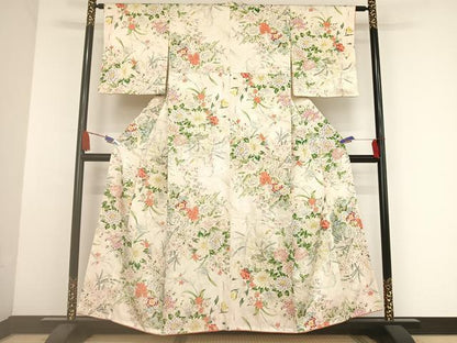 平和屋着物●創業460年・千總　小紋　草花文　暈し染め　金彩　正絹　逸品　AAAU0244np