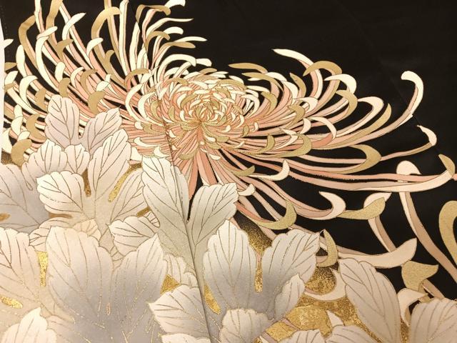 平和屋着物●訪問着　駒刺繍　糸菊　黒地　金糸　金彩　正絹　逸品　AAAU0245np