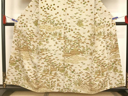 平和屋着物●訪問着　本場染大島紬　流水風景文　松竹梅　正絹　逸品　AAAU0246np