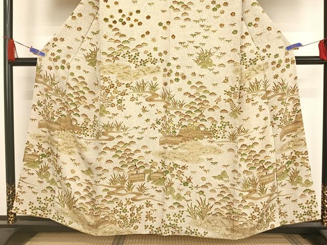 平和屋着物●訪問着　本場染大島紬　流水風景文　松竹梅　正絹　逸品　AAAU0246np