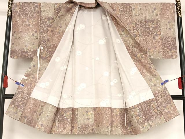平和屋着物●道中着　お召地　草花文　ロング丈　さが美扱い　正絹　逸品　AAAU0248np