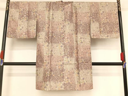 平和屋着物●道中着　お召地　草花文　ロング丈　さが美扱い　正絹　逸品　AAAU0248np