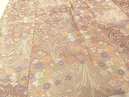平和屋着物●道中着　お召地　草花文　ロング丈　さが美扱い　正絹　逸品　AAAU0248np